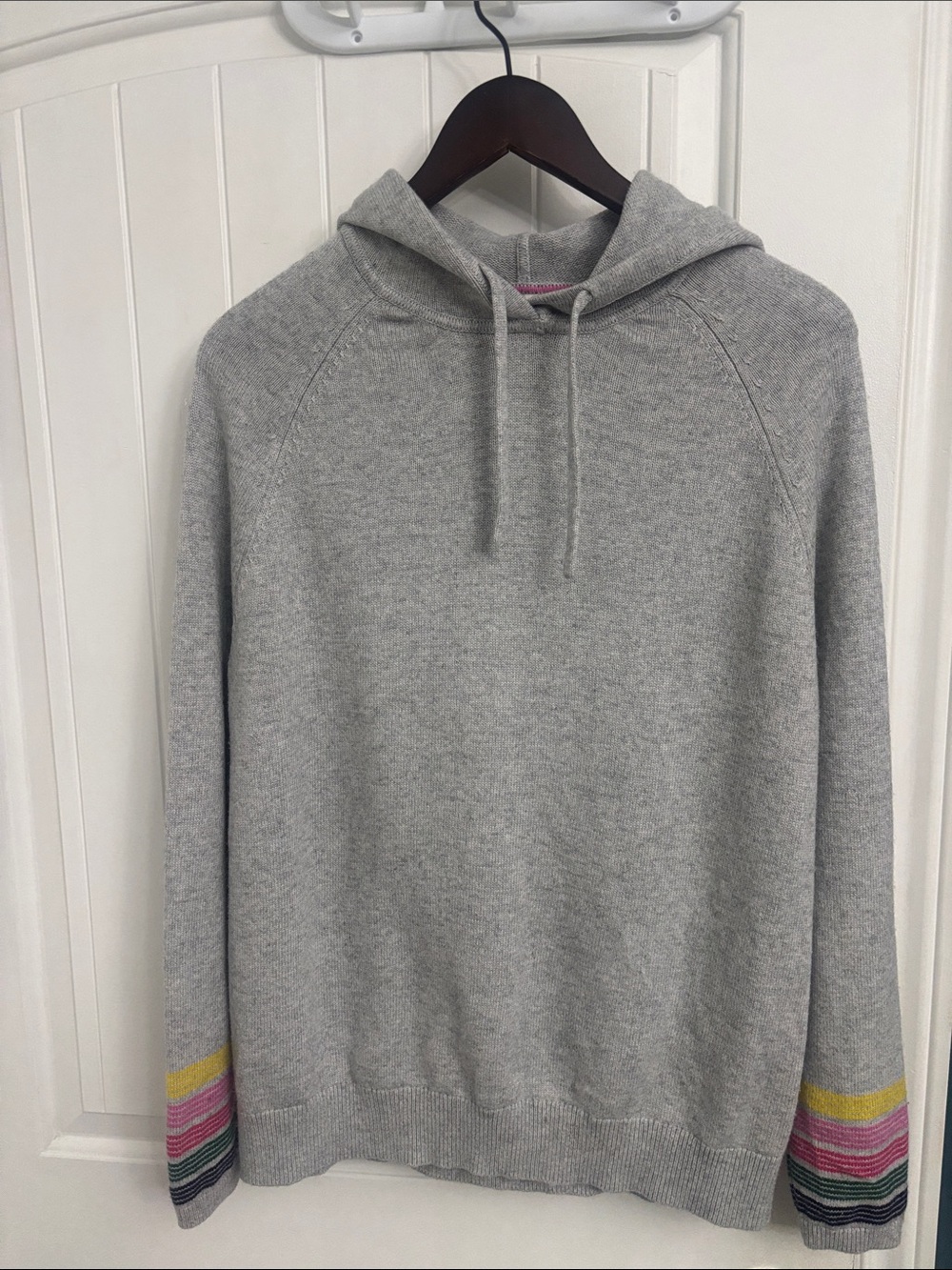 BODEN Hooded Sweater with Colorful Stripe Cuffs